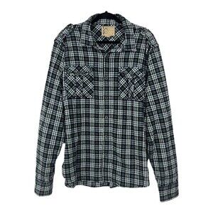 True Religion Men's Size XXXL Blue White Plaid Flannel Long Sleeve Shirt